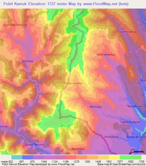 Pobit Kamuk,Bulgaria Elevation Map