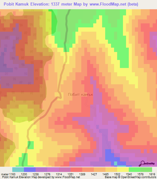 Pobit Kamuk,Bulgaria Elevation Map