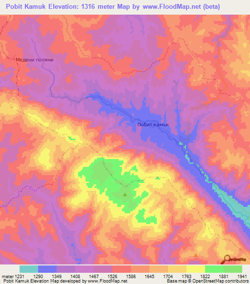 Pobit Kamuk,Bulgaria Elevation Map