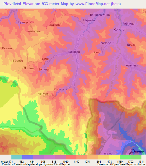 Plovdivtsi,Bulgaria Elevation Map