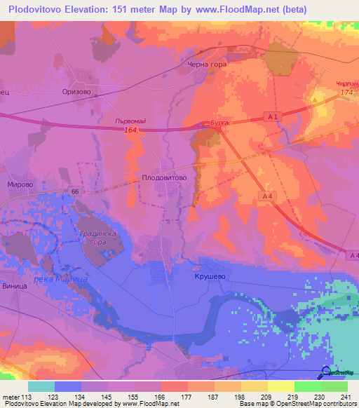 Plodovitovo,Bulgaria Elevation Map