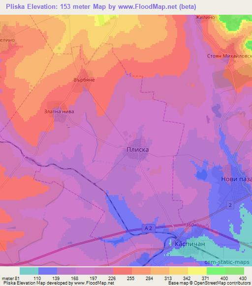 Pliska,Bulgaria Elevation Map