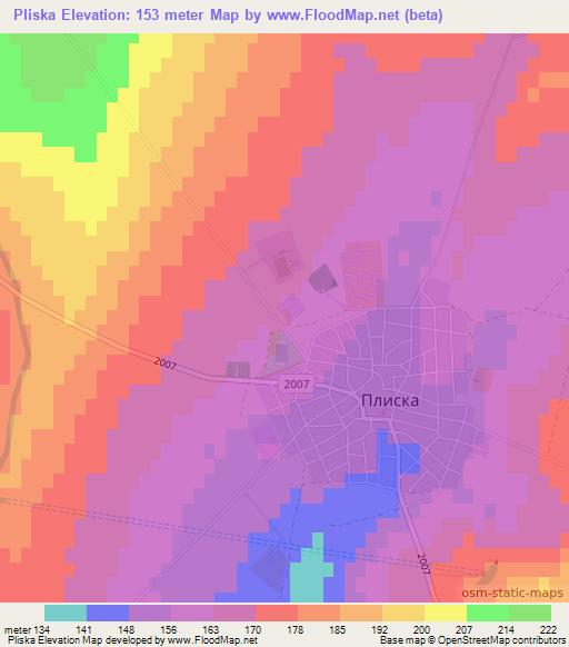 Pliska,Bulgaria Elevation Map