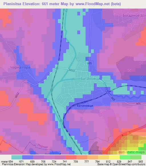Planinitsa,Bulgaria Elevation Map