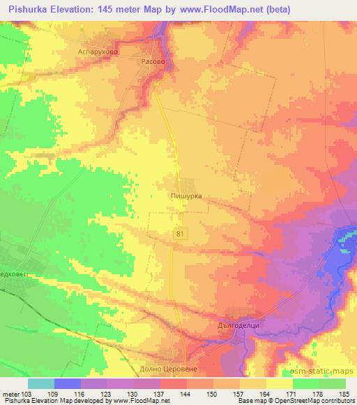 Pishurka,Bulgaria Elevation Map