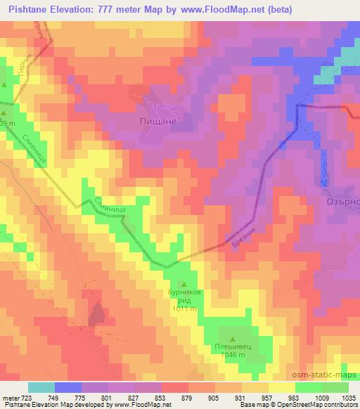 Pishtane,Bulgaria Elevation Map