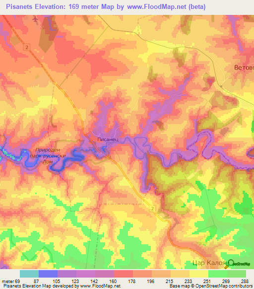 Pisanets,Bulgaria Elevation Map
