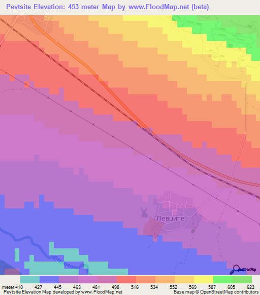 Pevtsite,Bulgaria Elevation Map