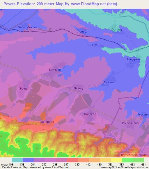 Pevets,Bulgaria Elevation Map