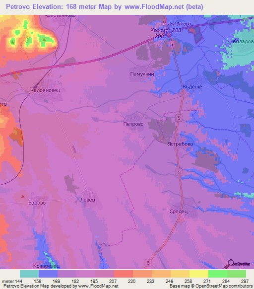 Petrovo,Bulgaria Elevation Map