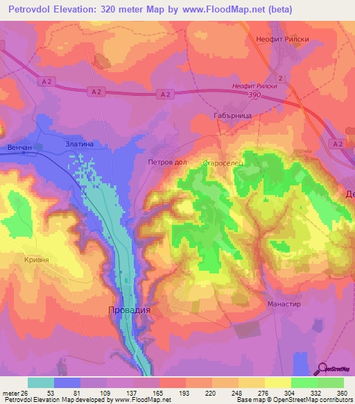 Petrovdol,Bulgaria Elevation Map