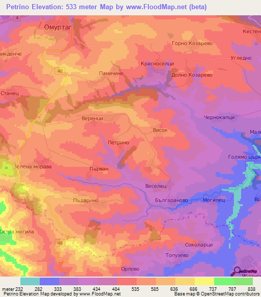 Petrino,Bulgaria Elevation Map