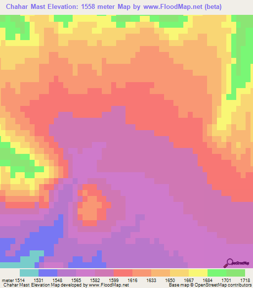 Chahar Mast,Iran Elevation Map