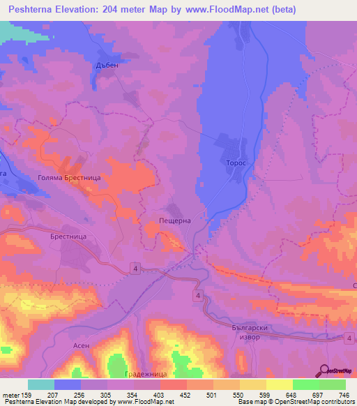 Peshterna,Bulgaria Elevation Map