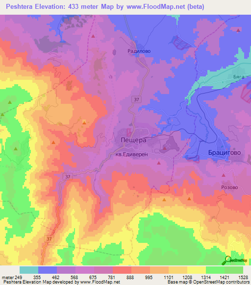 Peshtera,Bulgaria Elevation Map