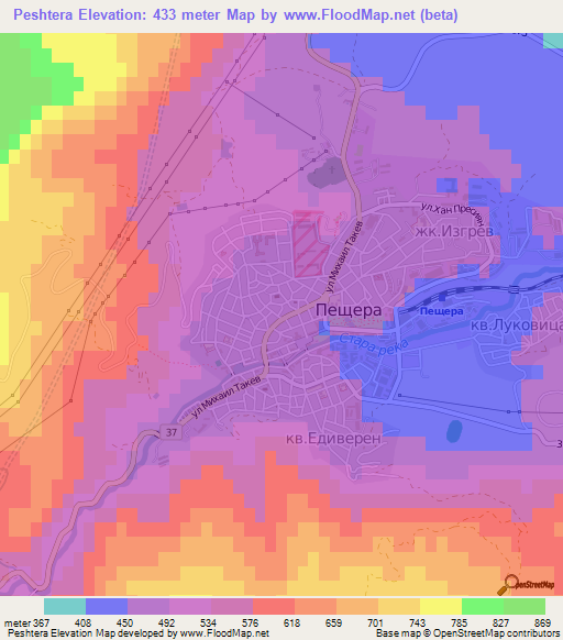 Peshtera,Bulgaria Elevation Map