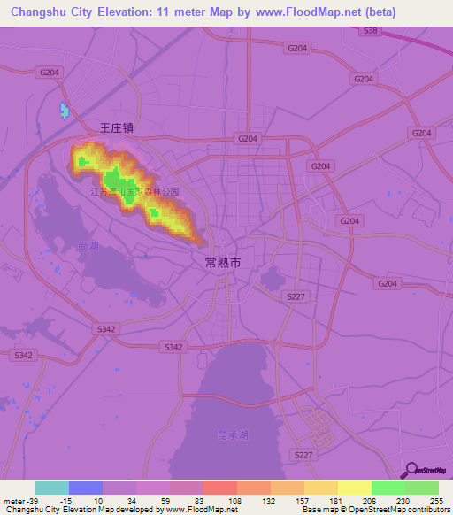 Changshu City,China Elevation Map