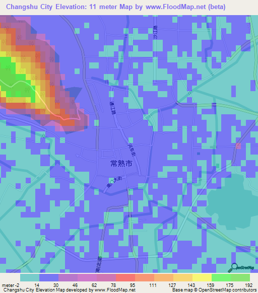 Changshu City,China Elevation Map