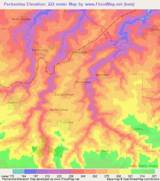 Pechenitsa,Bulgaria Elevation Map