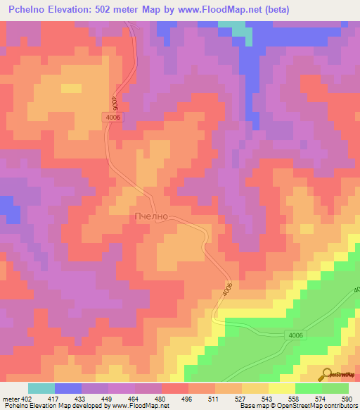 Pchelno,Bulgaria Elevation Map