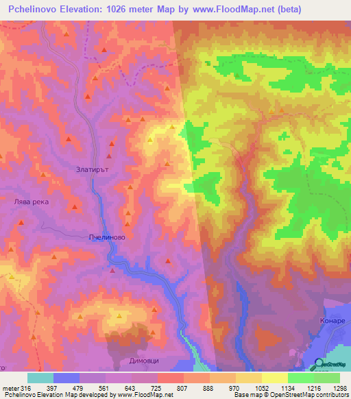 Pchelinovo,Bulgaria Elevation Map