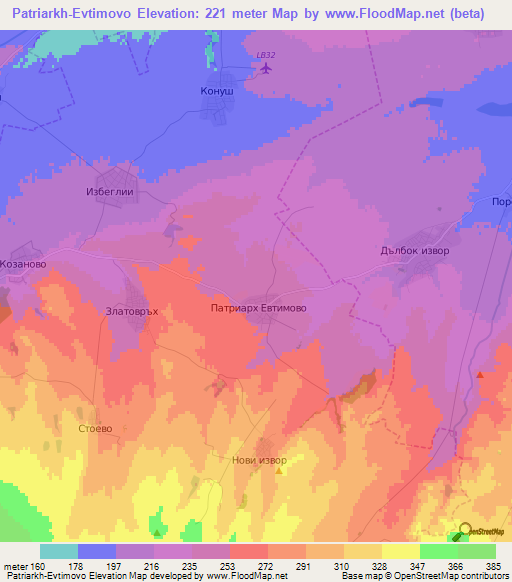 Patriarkh-Evtimovo,Bulgaria Elevation Map