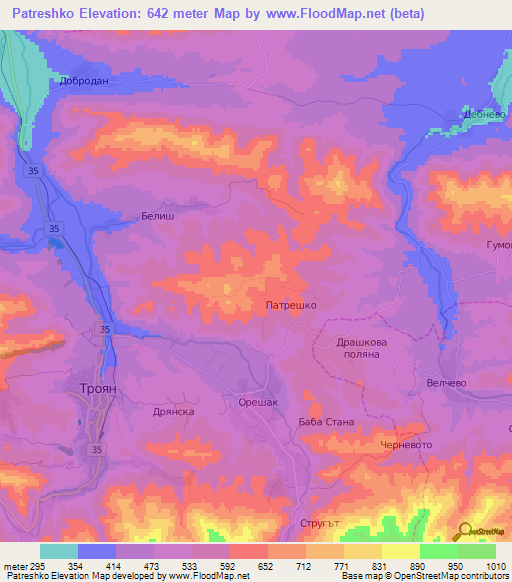 Patreshko,Bulgaria Elevation Map