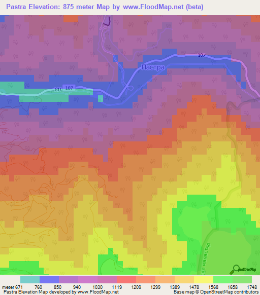 Pastra,Bulgaria Elevation Map