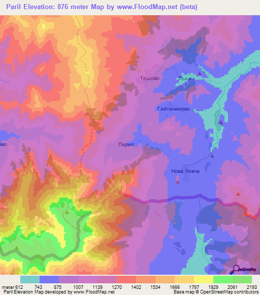 Paril,Bulgaria Elevation Map