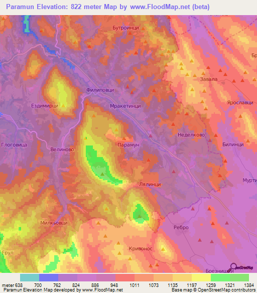 Paramun,Bulgaria Elevation Map