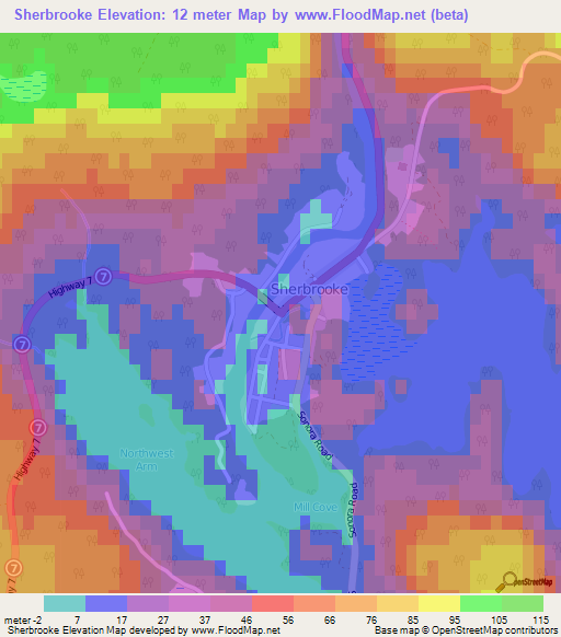 Sherbrooke,Canada Elevation Map
