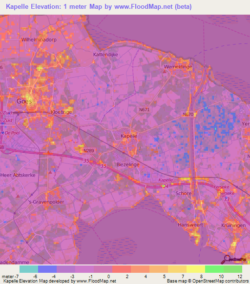 Kapelle,Netherlands Elevation Map