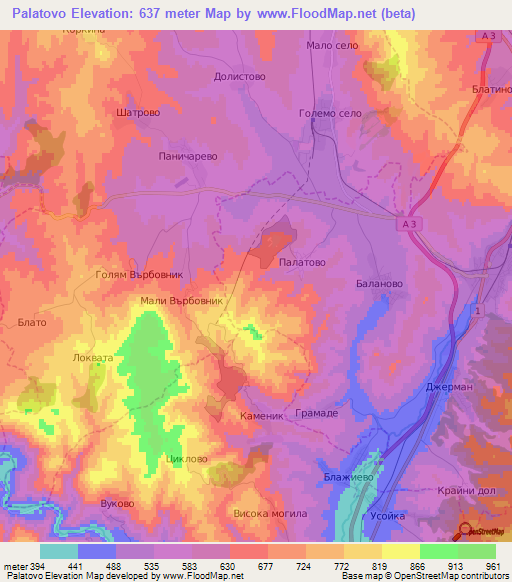Palatovo,Bulgaria Elevation Map