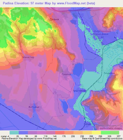 Padina,Bulgaria Elevation Map