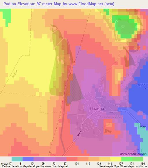 Padina,Bulgaria Elevation Map
