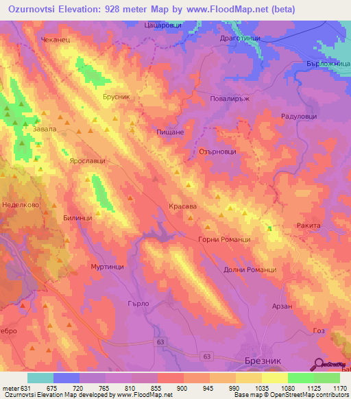 Ozurnovtsi,Bulgaria Elevation Map