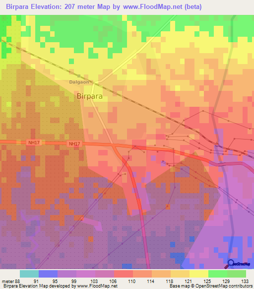 Birpara,India Elevation Map