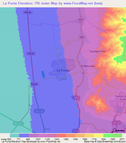 La Punta,Argentina Elevation Map