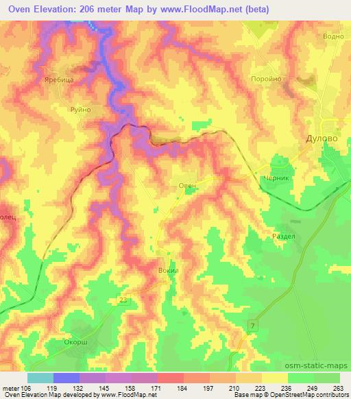 Oven,Bulgaria Elevation Map
