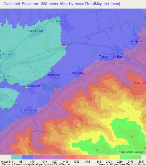 Ovchartsi,Bulgaria Elevation Map