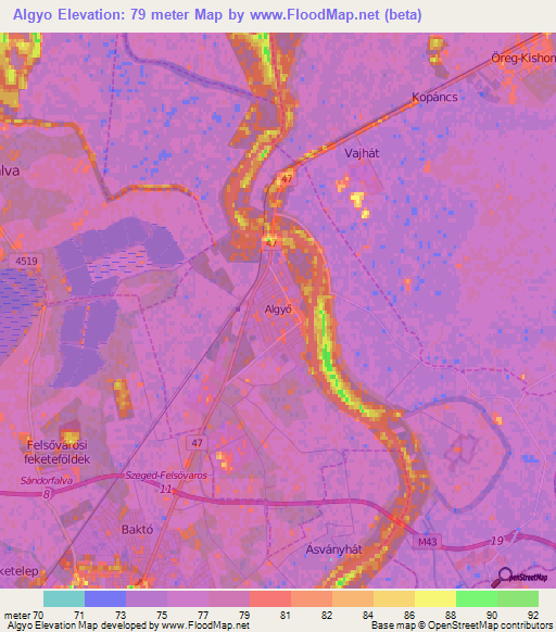 Algyo,Hungary Elevation Map
