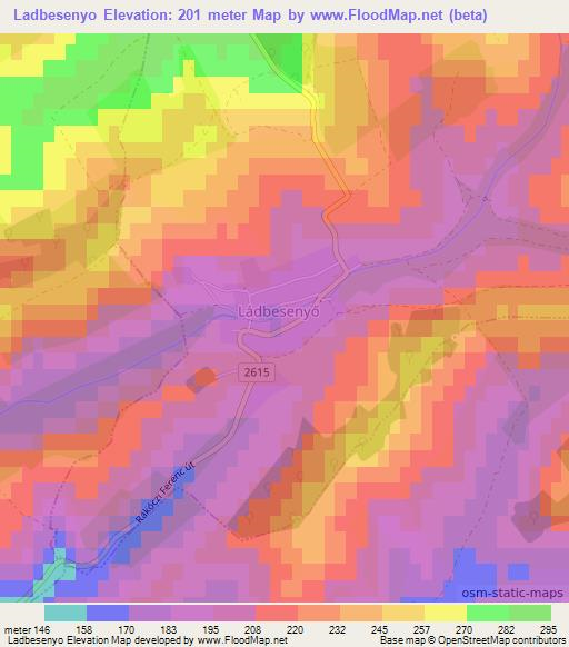 Ladbesenyo,Hungary Elevation Map