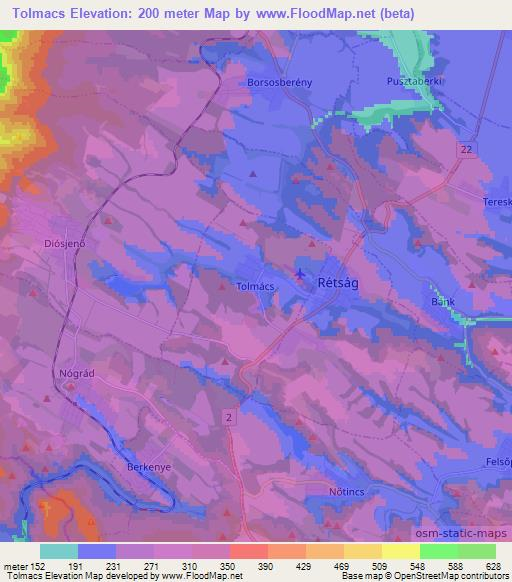 Tolmacs,Hungary Elevation Map