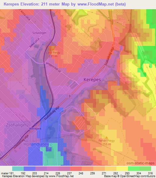 Kerepes,Hungary Elevation Map