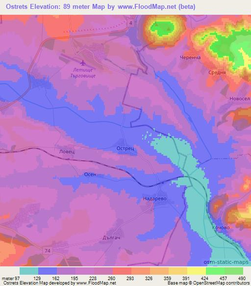 Ostrets,Bulgaria Elevation Map
