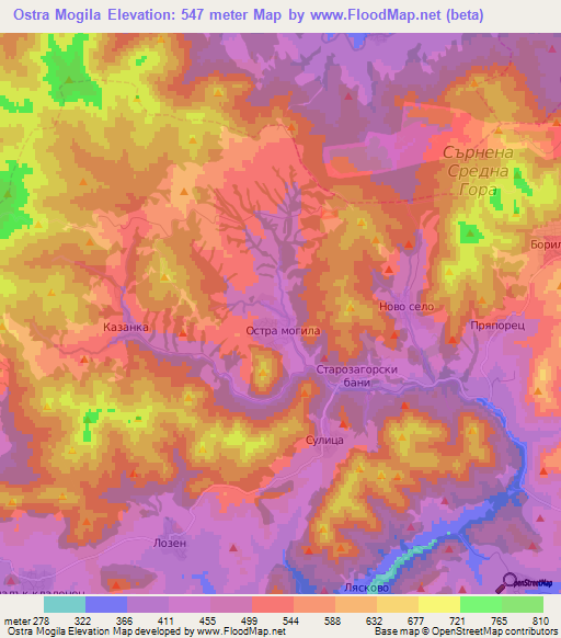 Ostra Mogila,Bulgaria Elevation Map