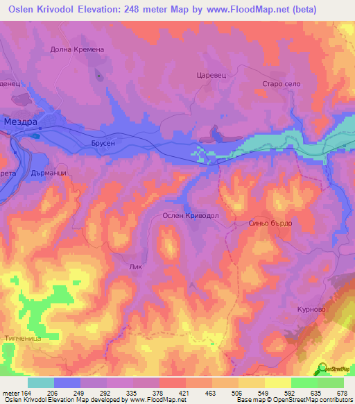 Oslen Krivodol,Bulgaria Elevation Map