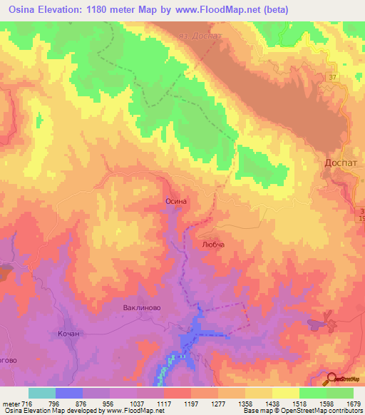 Osina,Bulgaria Elevation Map