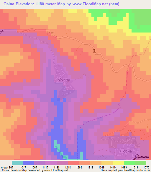 Osina,Bulgaria Elevation Map