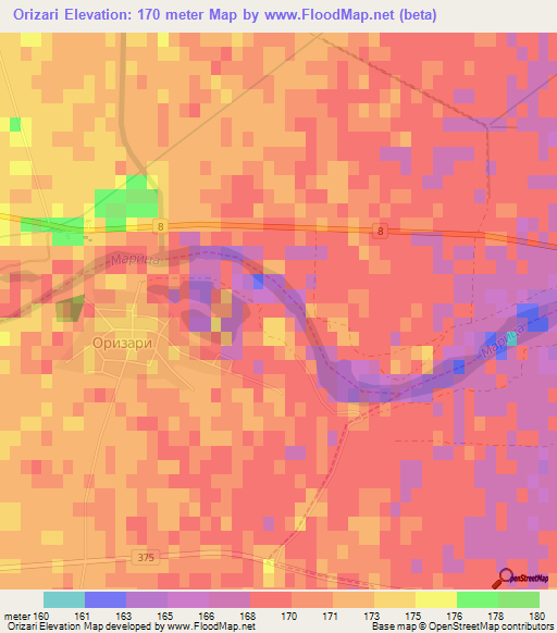 Orizari,Bulgaria Elevation Map